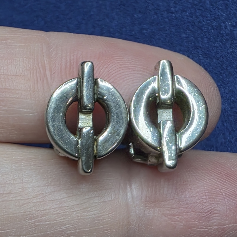 Vintage Modernist Circle Clip On Earrings Silver Tone 885 - Picture 2 of 4